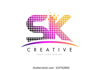 SK S K Dots Letter Logo Design with Magenta Bubble Circles and Swoosh