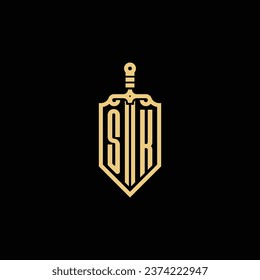 SK vintage shield and sword initial logo in high quality professional design that will print well across any print media