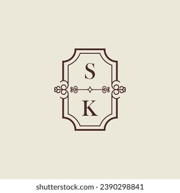 Logotipo inicial de bodas antiguas de SK en un diseño profesional de alta calidad que se imprimirá en cualquier medio impreso