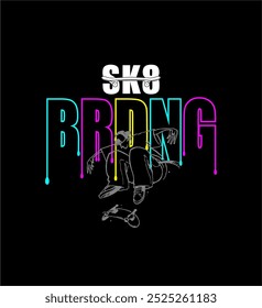 SK8 BRDNG, Skate, projeto gráfico de tipografia, para impressões de t-shirt, ilustração vetorial. 