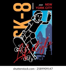 SK-8 Lifestyle Urban Skateboarding Typography Design – New York City Street Style