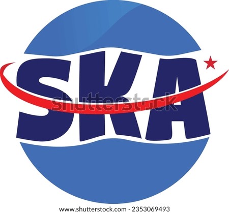 The SKA logo showcases a vivid blue circle with a bold red star nestled within. A dynamic red line cuts through the circle's center, adding motion and energy. This design exudes creativity and boldnes Stock fotó © 
