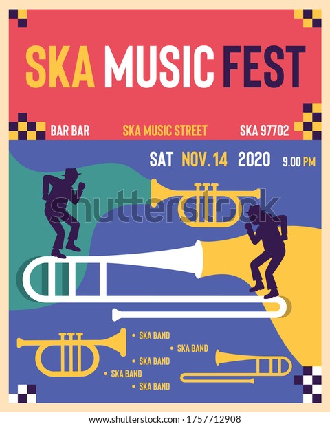 Ska music festival poster and flyer design.
Invitation for music festival. Vector design template with place
for your text. Vector
illustration