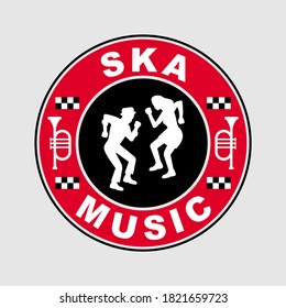 Ilustración vectorial de música Ska. Banda de instrumentos de música ska. Emblemas musicales de Ska.