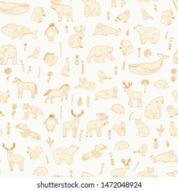 skandinavian folk animals vector seamless pattern