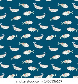 skandinavian folk whale sea animals vector seamless pattern