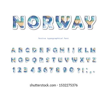 Skandinavian style font. Modern 3d alphabet. Cut out letters and numbers. For sport, business brochure, poster, flyer design. Vector illustration.