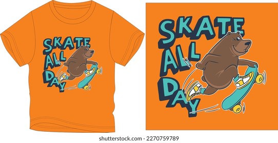 skate all day bear Graphic design vector