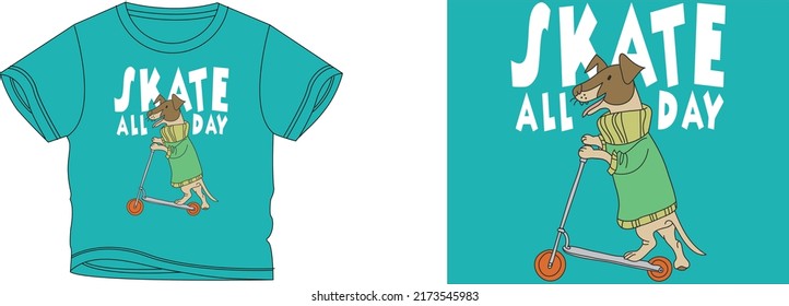 skate all day t-shirt design background color is a sky blue and t-shirt color is a sky blue beautiful color and beautiful design