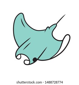 Skate blue color icon. Swimming stingray. Oceanarium animal. Electric ramp. Underwater creature, aquatic fish. Undersea inhabitant. Ocean fauna, aquazoo. Isolated vector illustration