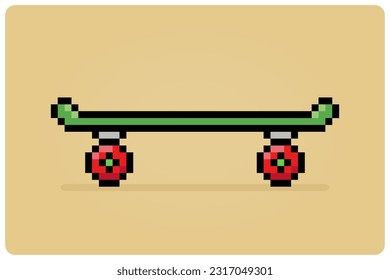 Skate board in 8 bit pixel art. transport object for game assets in vector illustration.