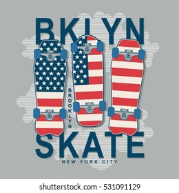 Skate board america flag typography, t-shirt graphics, vectors
