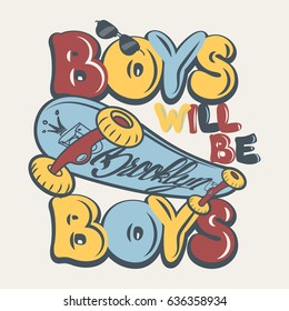 Skate board boys t-shirt graphics vector illustration