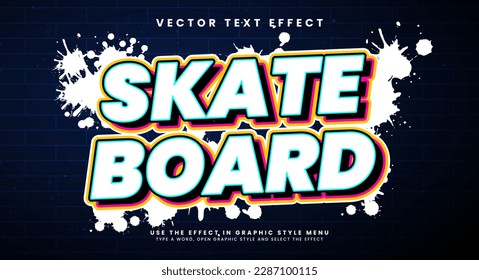 Skate board editable vector text effect. Paint wall text style concept. 