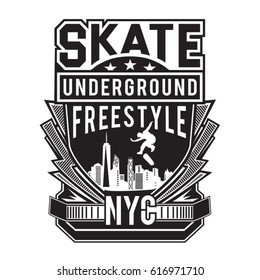 Skate board freestyle typography, tee shirt graphics, vectors