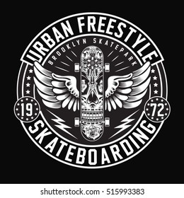 Skate board freestyle typography, t-shirt graphics, vectors