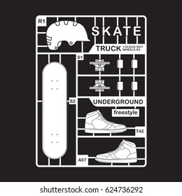 Skate board illustration, typography, tee shirt graphics, vectors, sport
