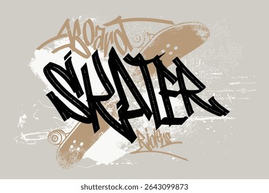 Skate board lettering, sloganTee art, t shirt graphics print vector illustration design, Skater art tees, Urban typography hipster street art for graphic t- shirt.eps8