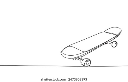 Patín de una línea continua. Skate board line art. Arte vectorial dibujado a mano.