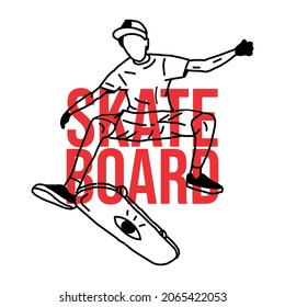 The skate board player in black is jumping and stylish. simple vector. line art. gooding for t-shirts, sticker etc. eps file. 