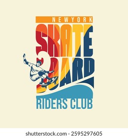 Skate board rider club new york retro typography vector illustration poster