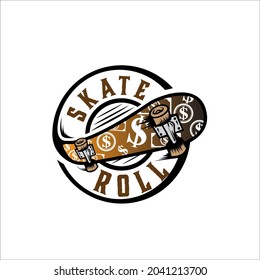 Skate Board Roll Logo Designs For Service Simple Modern