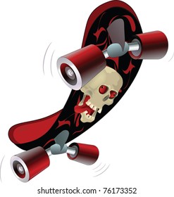 skate board with a skull. Cartoon