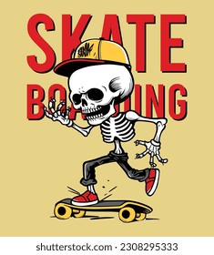 skate board skull skeletion street style vector for t-shirt