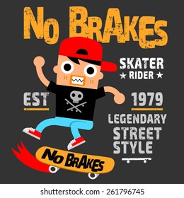 Skate board sport cartoon typography, t-shirt graphics, vectors