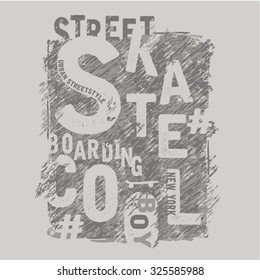 Skate board sport typography, t-shirt graphics, vectors