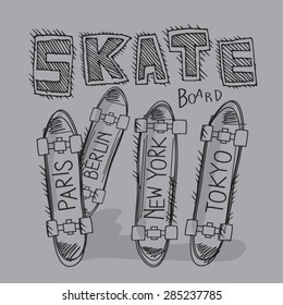 Skate board typography, t-shirt graphics, vectors