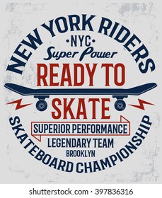 Skate board typography, t-shirt graphics, vectors