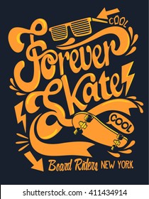 Skate board typography, t-shirt graphics, vectors
