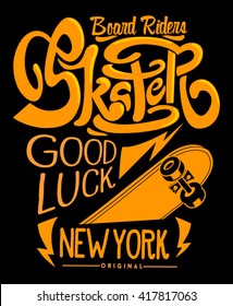 Skate board typography, t-shirt graphics, vectors