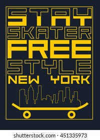 Skate board typography, t-shirt graphics, vectors