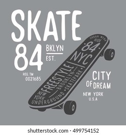  Skate board typography, t-shirt graphics, vectors