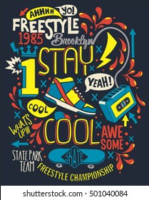 Skate board typography, t-shirt graphics, vectors 