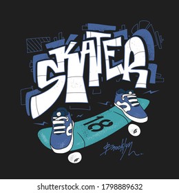 Skate board typography, urban t-shirt graphics, vectors.