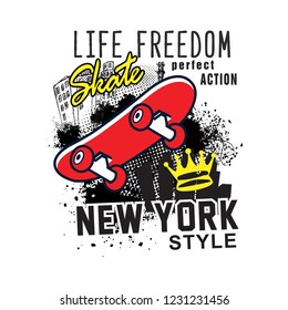 Skate board vector illustrations with cool slogans for t shirt print and other uses