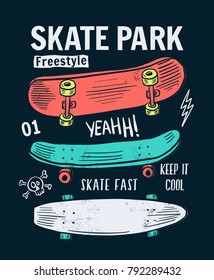 Skate board vector illustrations  with cool slogans for t-shirt print and other uses