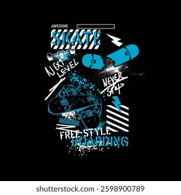 Skate Boarding Free Style Grunge vector illustration graphic tee
