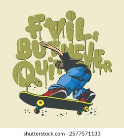 Skate Boarding Image vector iluustration for your cteative t shirt or Design.	