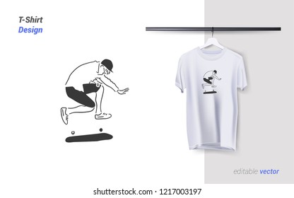 Skate boarding  simple line art vector illustration, can be use as Print on T-shirts, sweatshirts and souvenirs.