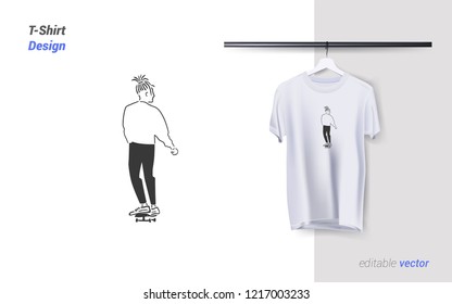 Skate boarding  simple line art vector illustration, can be use as Print on T-shirts, sweatshirts and souvenirs.