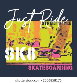 Skate boarding sport jump typography, tee shirt graphics, vectors