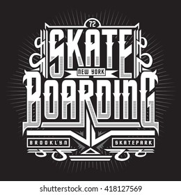 Tipografia de skate, t-shirt gráficos, vetores, esport,