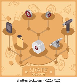 Skate color isometric concept icons