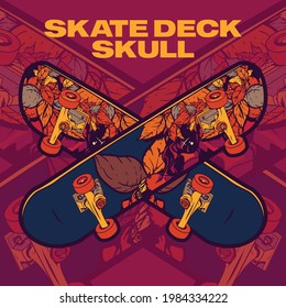 Skate Deck Skull Illustration For Poster,t-shirt Design And Sticker Slap 