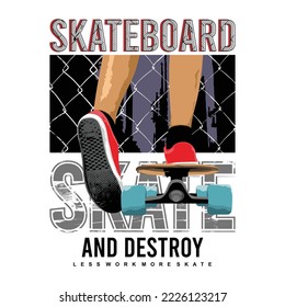 Skate and destroy with skateboarder Illustration, Vector graphic for apparel prints, posters and other uses