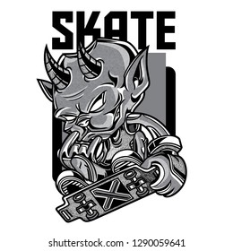 Skate Devil Black and White Illustration